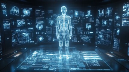 Fototapeta premium Futuristic Hologram Human Body Scan with Data Interface