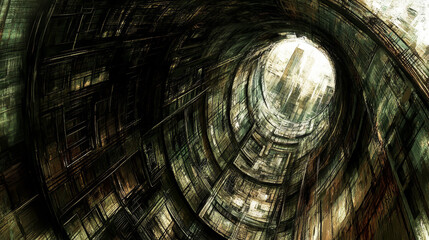 Fototapeta premium A spiral tunnel with a city in the background