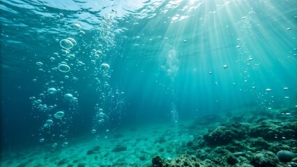Underwater Scene with Bubbles and Sunlight Rays