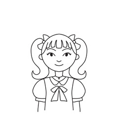 Little girl ribbon hair tie illustration for kids coloring book and learning project