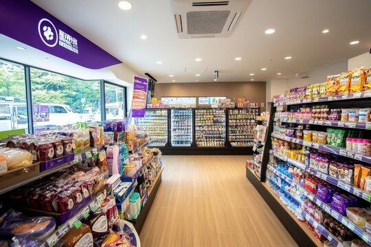 A well-stocked convenience store with shelves full of food and beverages.