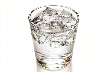 Glass of Water with Ice Cubes and Bubbles