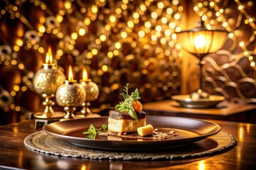 Rich Brown and Golden Abstract Food Photography with Layered Textures and Shimmering Lights for Luxurious Culinary Art