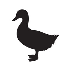 Duck icon. Duck black silhouette isolated on white background. Vector illustration, Domestic and wild ducks.