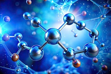 Stunning Panoramic Photography of Hydrogen Molecule on a Blue Background, Illustrating Molecular Structure, Chemical Bonds, and Scientific Concepts in an Aesthetic and Informative Style