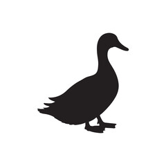 Duck icon. Duck black silhouette isolated on white background. Vector illustration, Domestic and wild ducks.