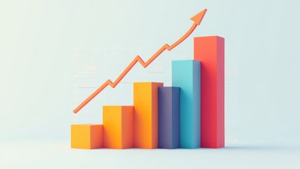 A vibrant 3D bar chart icon depicting growth and success. perfect for presentations. infographics