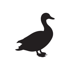 Duck icon. Duck black silhouette isolated on white background. Vector illustration, Domestic and wild ducks.
