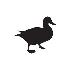 Duck icon. Duck black silhouette isolated on white background. Vector illustration, Domestic and wild ducks.