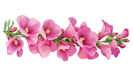 Naklejka premium Pink Flower Branch with Buds and Green Stems