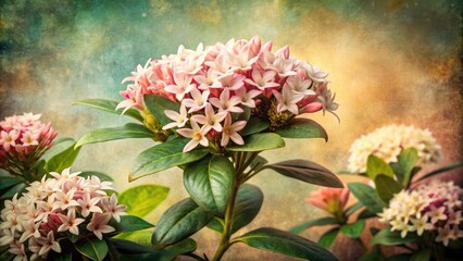 Vintage Botanical Illustration of Bouvardia Shrub with Layered Petals and Opposite Leaves in Soft Pastel Tones for Floral Art Lovers and Nature Enthusiasts