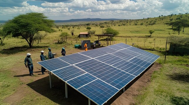 Solar Panel Installation in a Rural African Landscape