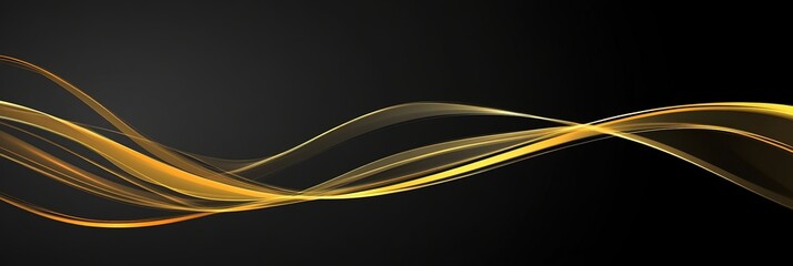 An Eye-Catching Display of Curved Golden Waves on a Black Backdrop, Featuring Glowing Light Effects and Isolated Radiant Lines on a Deep Gray Background. This Vector Design Offers Ample Copy Space, Pe