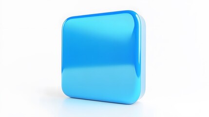 Blank Mobile application icon, button - blue square with round corners. 3d rendering, white background