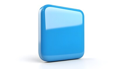 Blank Mobile application icon, button - blue square with round corners. 3d rendering, white background