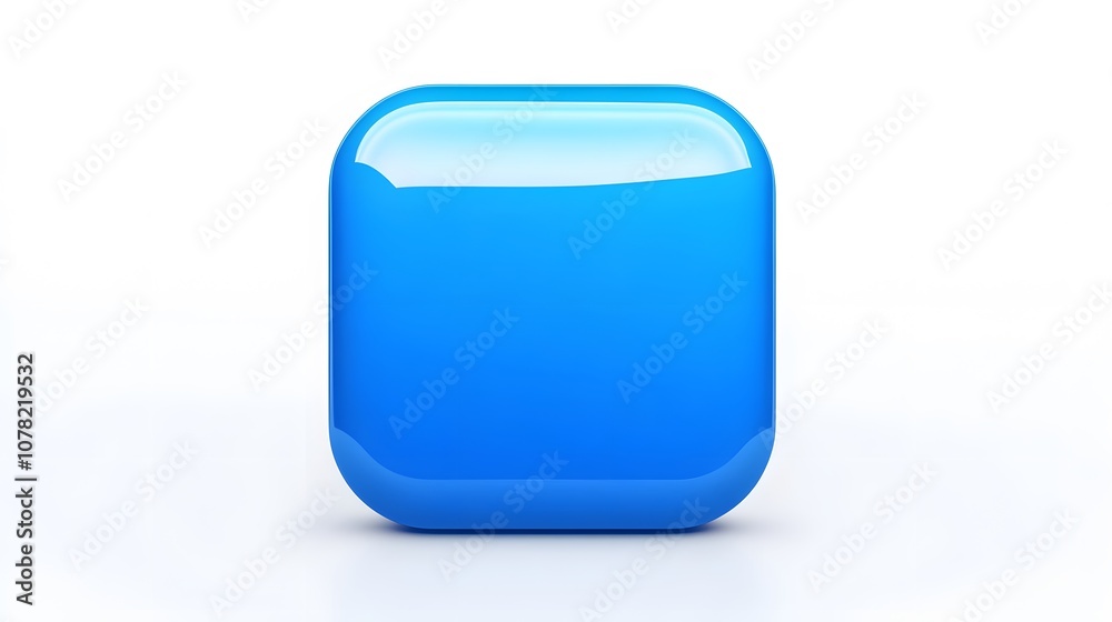 Wall mural blank mobile application icon, button - blue square with round corners. 3d rendering, white backgrou