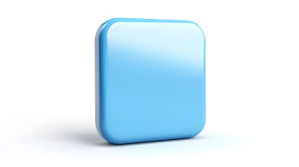 Blank Mobile application icon, button - blue square with round corners. 3d rendering, white background