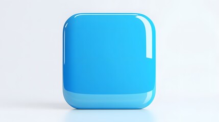Blank Mobile application icon, button - blue square with round corners. 3d rendering, white background