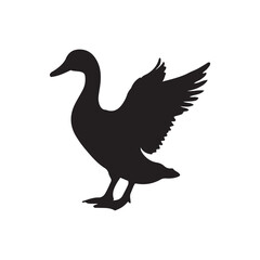 Duck icon. Duck black silhouette isolated on white background. Vector illustration, Domestic and wild ducks.