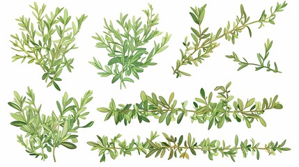 Fototapeta premium Collection of Illustrated Green Herb Sprigs