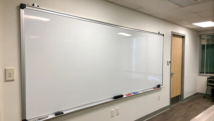 Blank whiteboard in a bright office space ready for use
