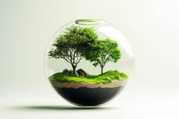 A glass container with two trees inside