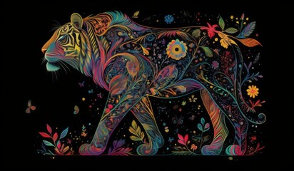 Naklejka premium Plant and flower art that forms a tiger