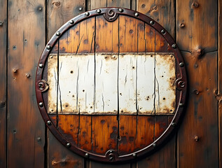 Fototapeta premium Rusty metal sign on old wooden background