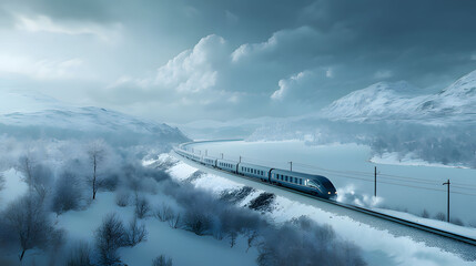 a train is traveling through the snow and ice. Generative AI