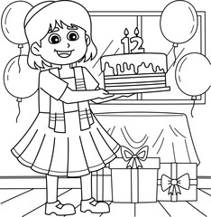 Bat Mitzvah Girl Celebrating Birthday Coloring 