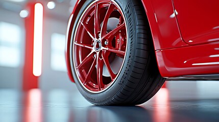 Explore the stunning design and performance of a stylish red car wheel and tire combination