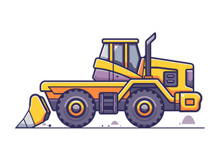 Naklejka premium Yellow construction vehicle with a large scoop on the front. The vehicle is parked on a white background