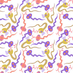 Cute kind monsters illustrations of snakes. For the design of children's clothing and textiles
