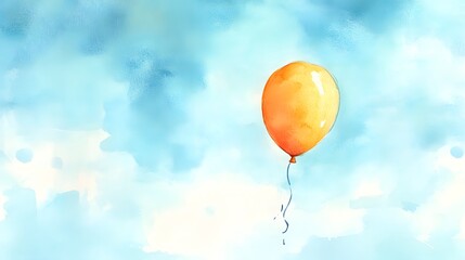 Obraz premium Watercolor Artistic using soft, brushy watercolor strokes, Single object picture - a party balloon floating gently above a festive scene