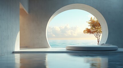 Fototapeta premium an empty room with round window 3d rendering