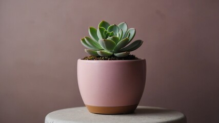 Fototapeta premium small houseplant in a pink flowerpot