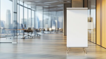 Blank Roll-Up Banner Stand in Modern Office Setting