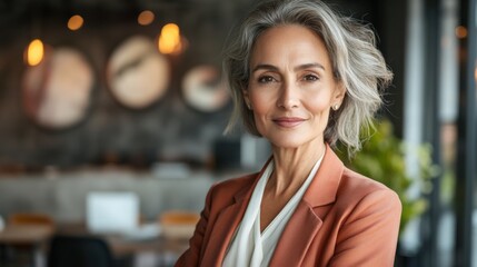 Obraz premium Confident Businesswoman in Modern Workspace with Stylish Décor