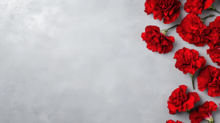 Red Carnations Border on Gray Background