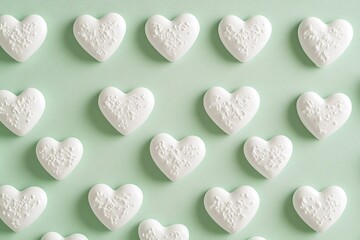 Obraz premium Seamless white heart pattern on a soft pastel green background.