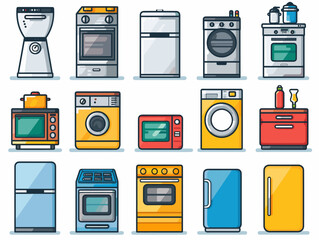 Set of household appliances icons. Vector illustration in flat design style.