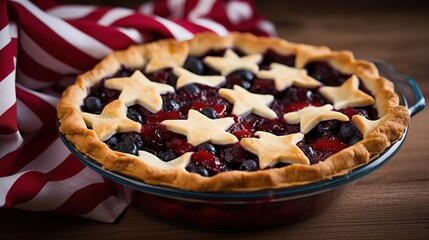 Great American Pie Month American patriotic berry pie with star-shaped crust design for fourth of july celebration