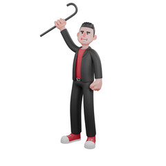 3D Cartoon Dance Creator.  a male choreographer stands while his hands raise a magic wand with a happy expression. Choreographer Character