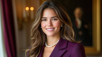 Obraz premium Elegant Young Woman in Professional Attire with Pearls
