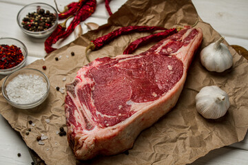Raw beef meat on a light table. Fresh raw meat
