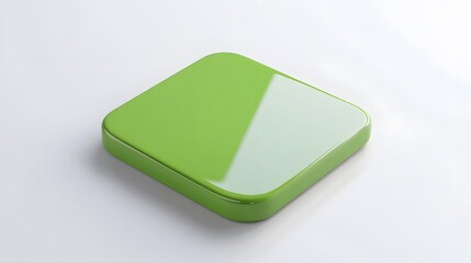 Blank Mobile application icon, button - green square with round corners. 3d rendering, white background