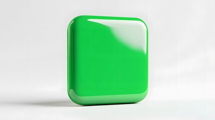 Blank Mobile application icon, button - green square with round corners. 3d rendering, white background