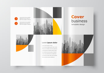 Trifold brochure design template business cover geometric theme orange color