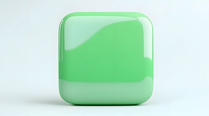 Blank Mobile application icon, button - green square with round corners. 3d rendering, white background