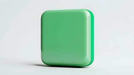 Blank Mobile application icon, button - green square with round corners. 3d rendering, white background